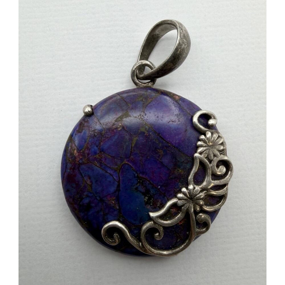 Arya Sterling Silver Purple Copper Turquoise Gemstone Pendant 925 Flowers